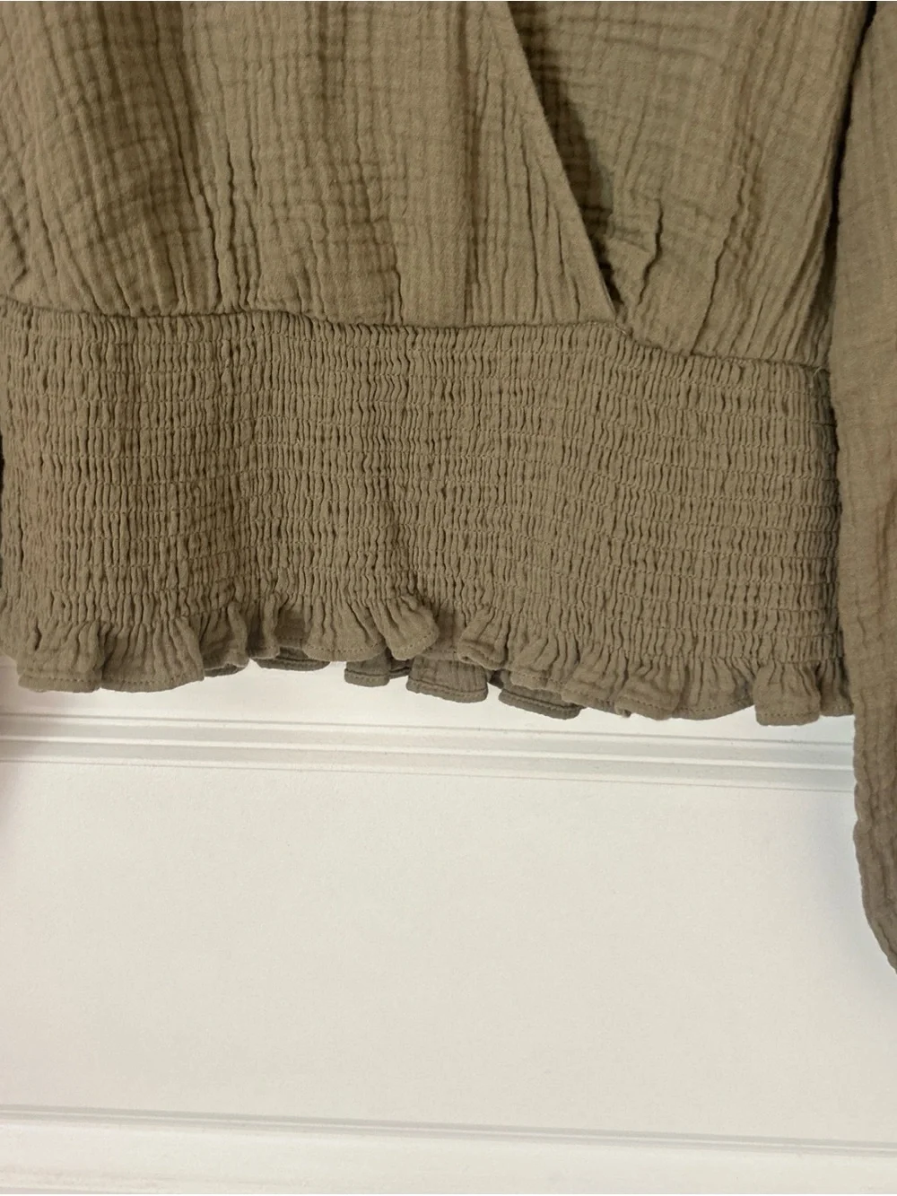Madewell Olive Smocked V-Neck Peasant Blouse